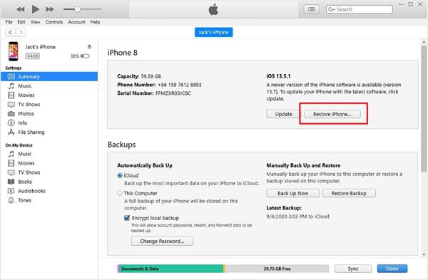 Restore iPhone iTunes