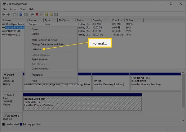 how to reformat hard drive from usb windows 10