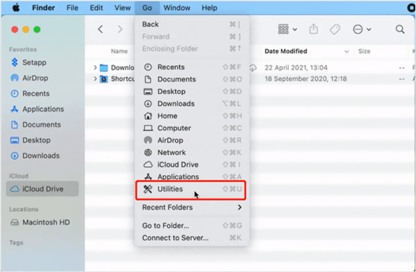 Go to Utilities on Mac