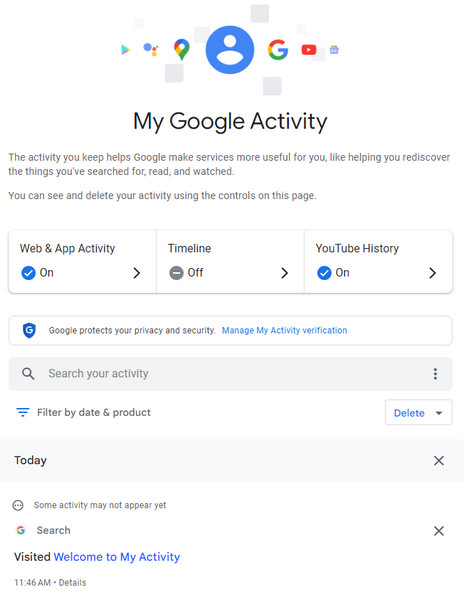 Google Chrome My Activity