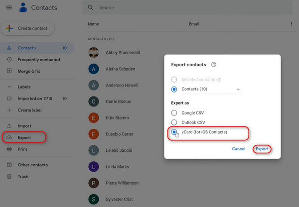 Google Contacts Vcard Export