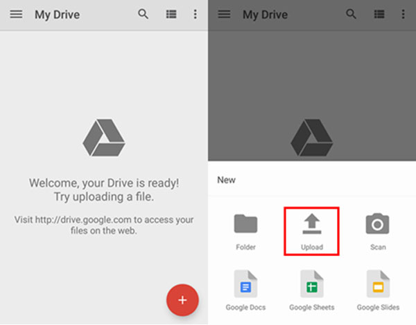 google drive android choose upload