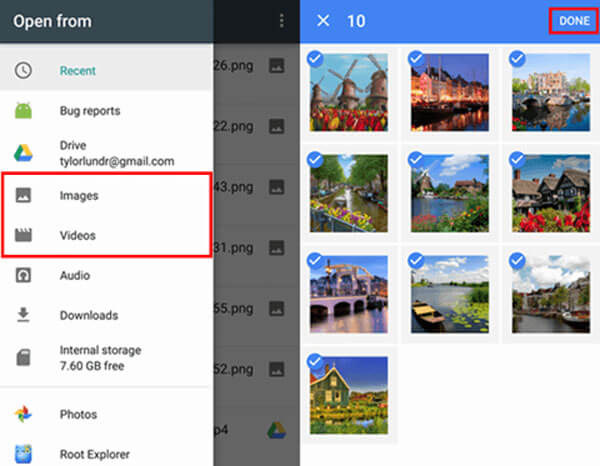 google drive android select photos