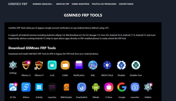 Gsmneo Frp Tools Interface