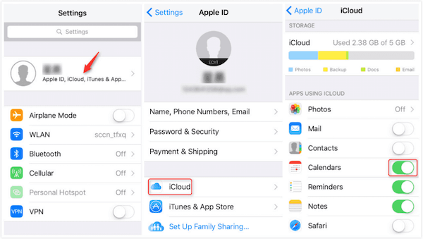 iCloud Switch Calendars on