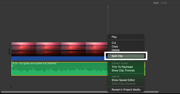 imovie split clip shortcut