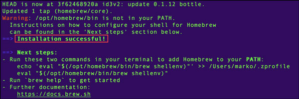 Install Homebrew on Mac Successful