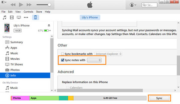 Sync notes from iPhone to Outlook