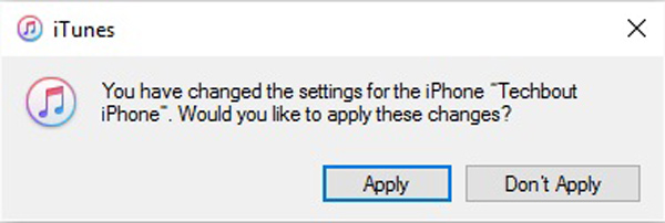 iTtunes Setting Change Pop up