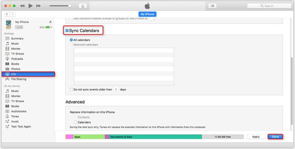 how to sync mac and iphone calendar without usb