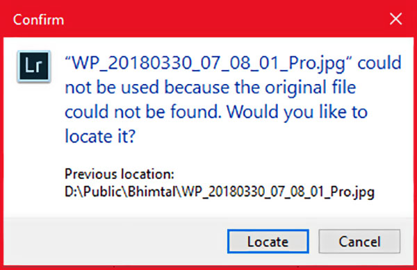 Lightroom missing photos location