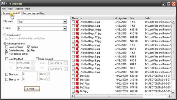 ntfs undelete filter