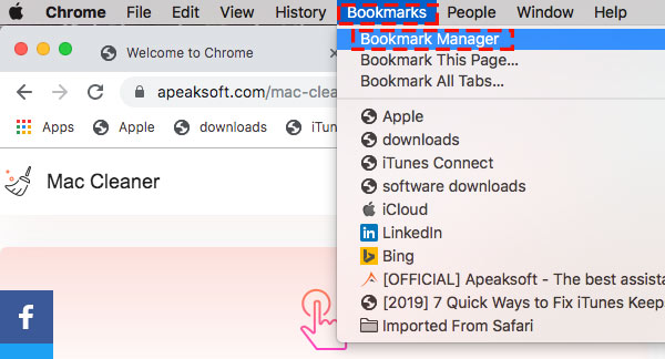 在Mac上打开书签管理器Chrome