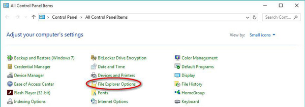 Open file explorer options