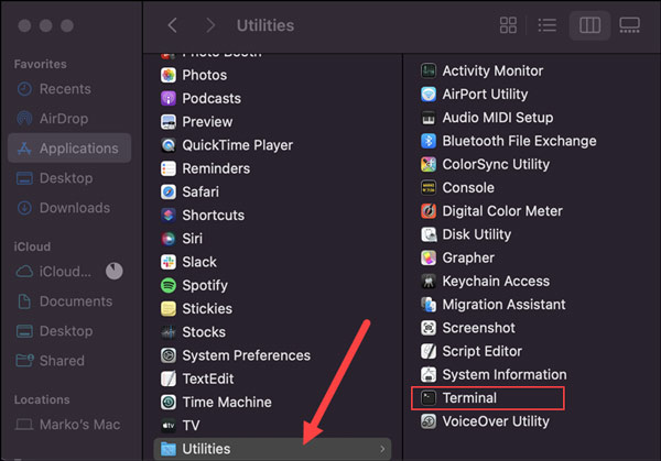 Open Terminal in Utilities Mac