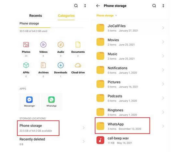 Open Whatsapp Folder In Storage