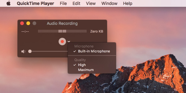 Quicktime audio recording interface