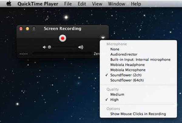 quick time record screen with audio
