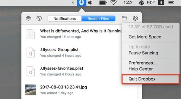 uninstall dropbox mac plugins in use