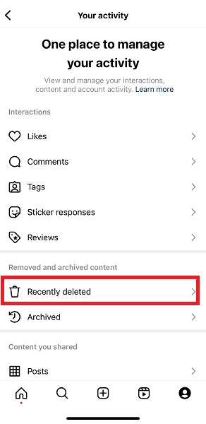 Recently Deleted Instagram