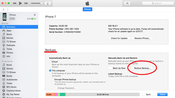 从 iTunes 恢复已删除的历史记录 Safari iPhone