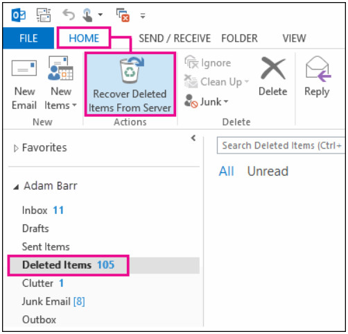 Recover Deleted Items From Server Outlook