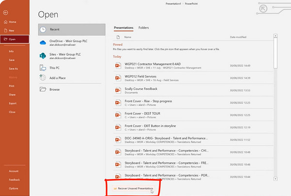 Recover Unsaved Presentations