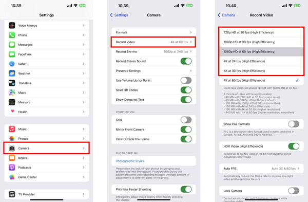 Reduce Video Size iPhone Custom Camera Settings