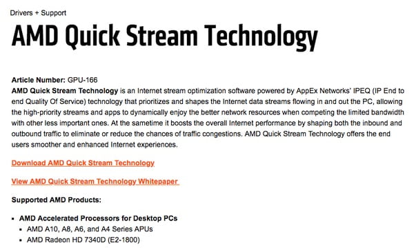 Reinstall AMD Quick Stream Technology 