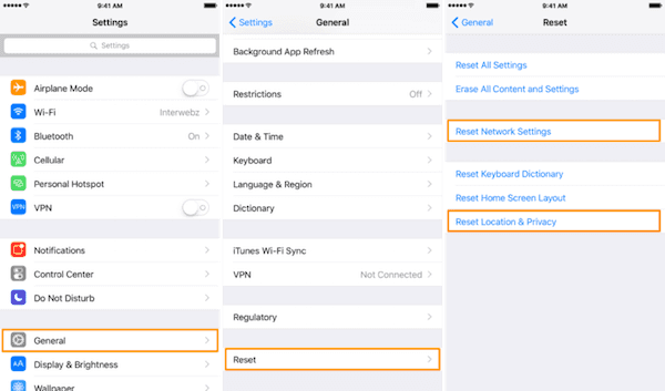 Reset All Location and Network Data