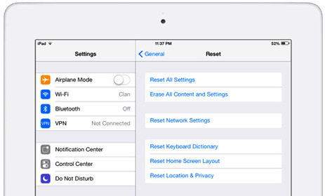 Reset All Settings iPad