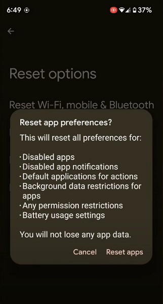 Reset app preferences