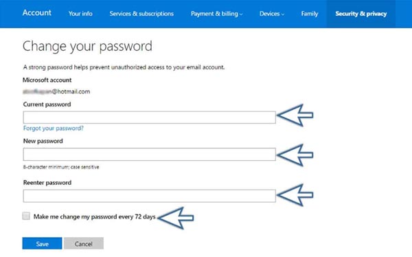 Reset hotmail Password