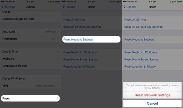 reset network settings on iphone