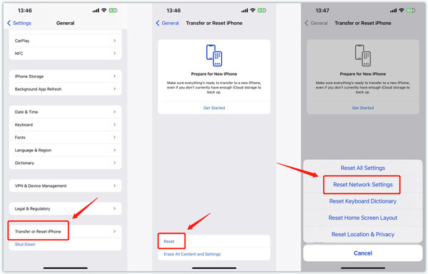 Treset Network Settings iPhone