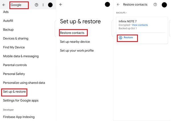 Restore Contacts From Google Account Backup