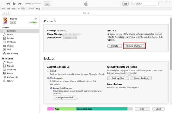 Restore iPhone of Itunes