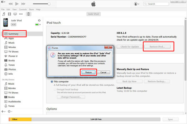 Restore iPod iTunes