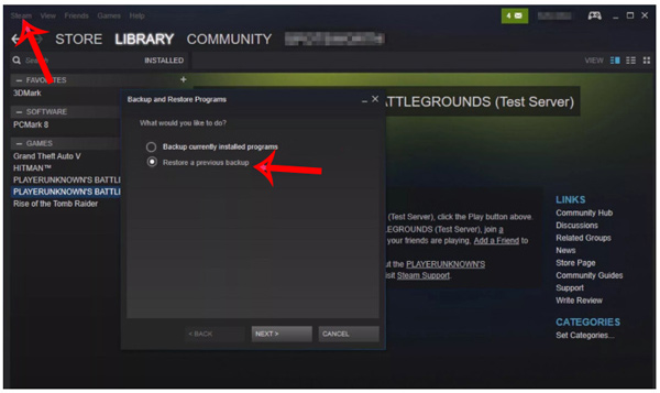 restore steam game files from backup