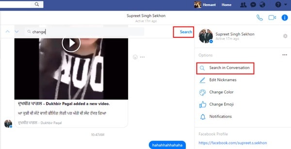 Search Facebook Messages in Specific Conversions 