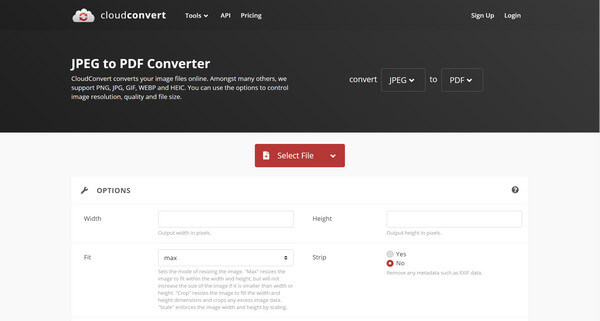 Select JPEG File For Cloudconvert