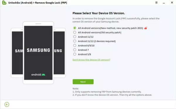 Select Samsung Device OS Version