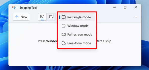 Selecting Mode Win 11