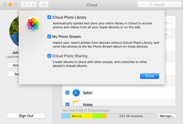 Enable iCloud photos backup