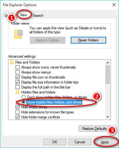 Show hidden files windows