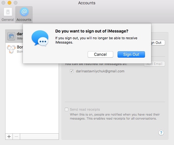 how to log out of messages on mac
