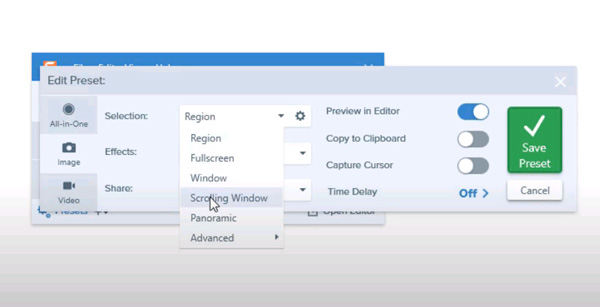 snagit video capture settings