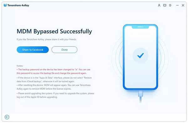 Successfully Bypassed MDM Lock With 4ukey