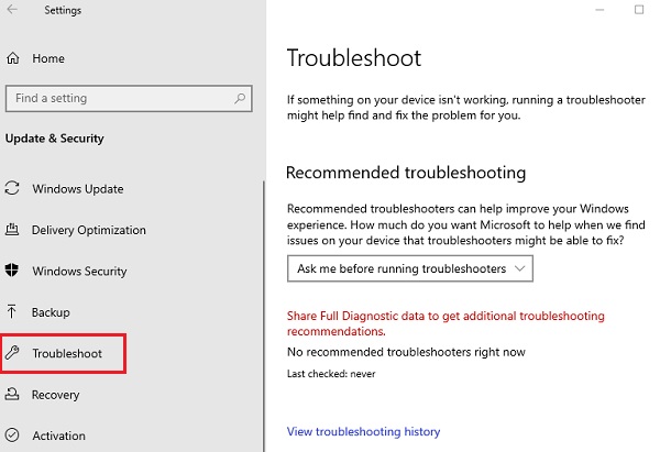 Troubleshoot Window