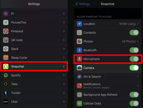 Turn Microphone on Snapchat on iPhone